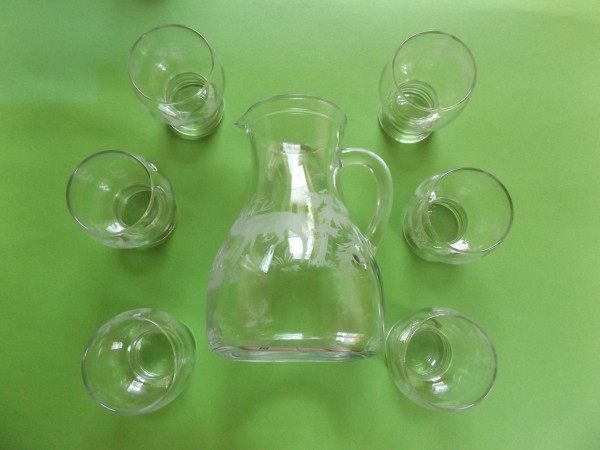 SONDERAKTION 7-tlg Set Glas-Karaffe/Kanne + Gläser Jagdmotiv